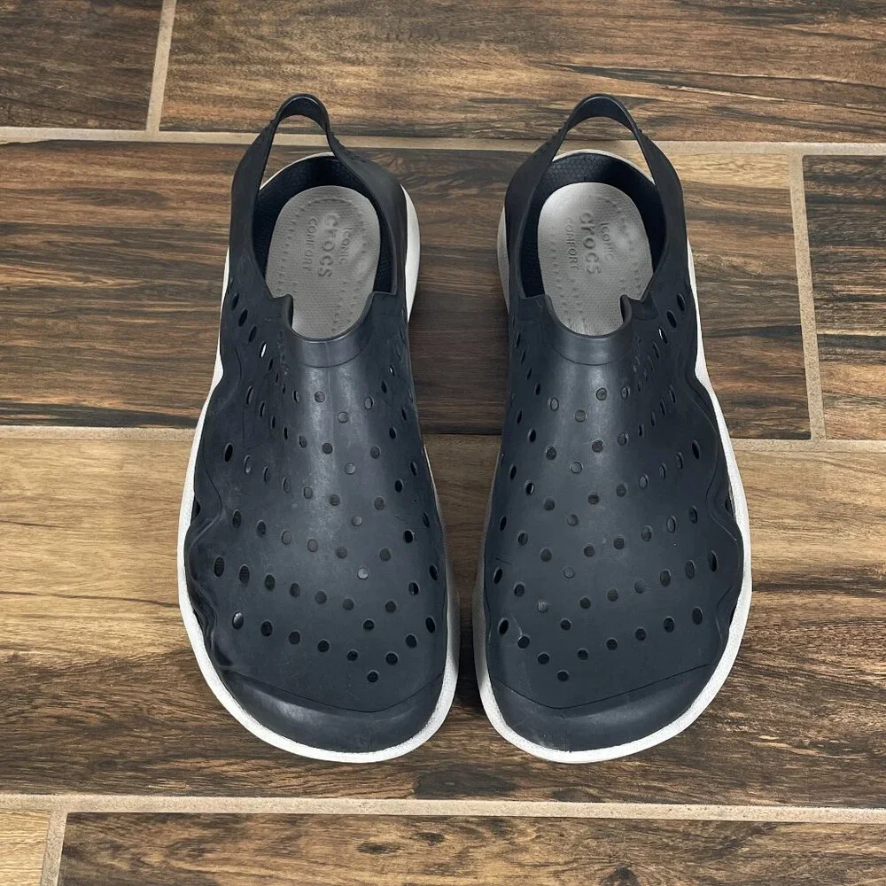 CROCS Swiftwater Wave Shoes Mens Size 7 Black Gray Slip On Water Sandals